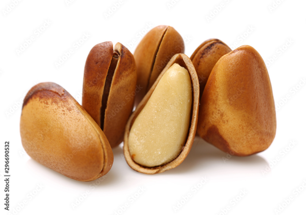 Pine nuts on white background Pine nuts on white background