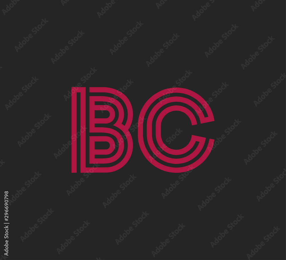 Initial two letter red line shape logo on black vector BC Initial two letter red line shape logo on black vector BC