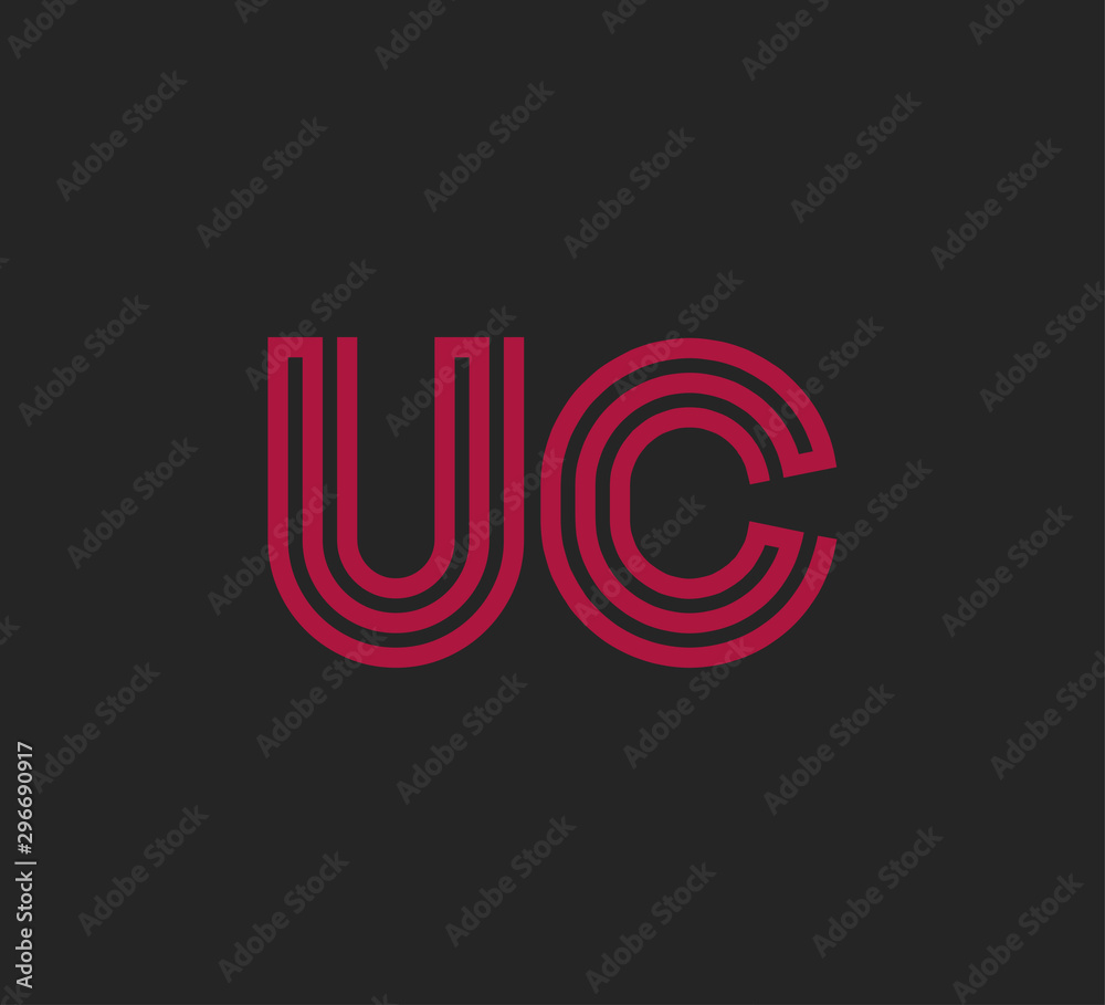 Initial two letter red line shape logo on black vector UC Initial two letter red line shape logo on black vector UC