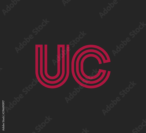 Initial two letter red line shape logo on black vector UC photo