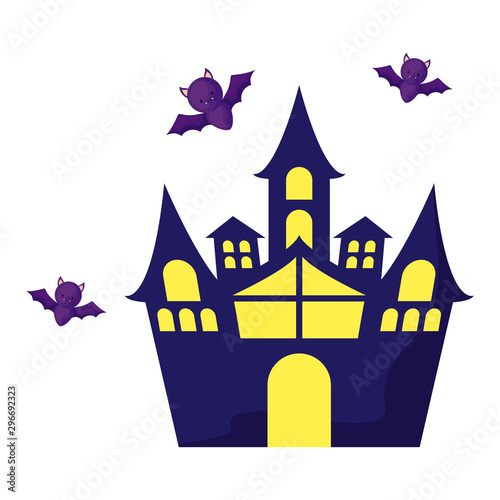 scary halloween castle on white background