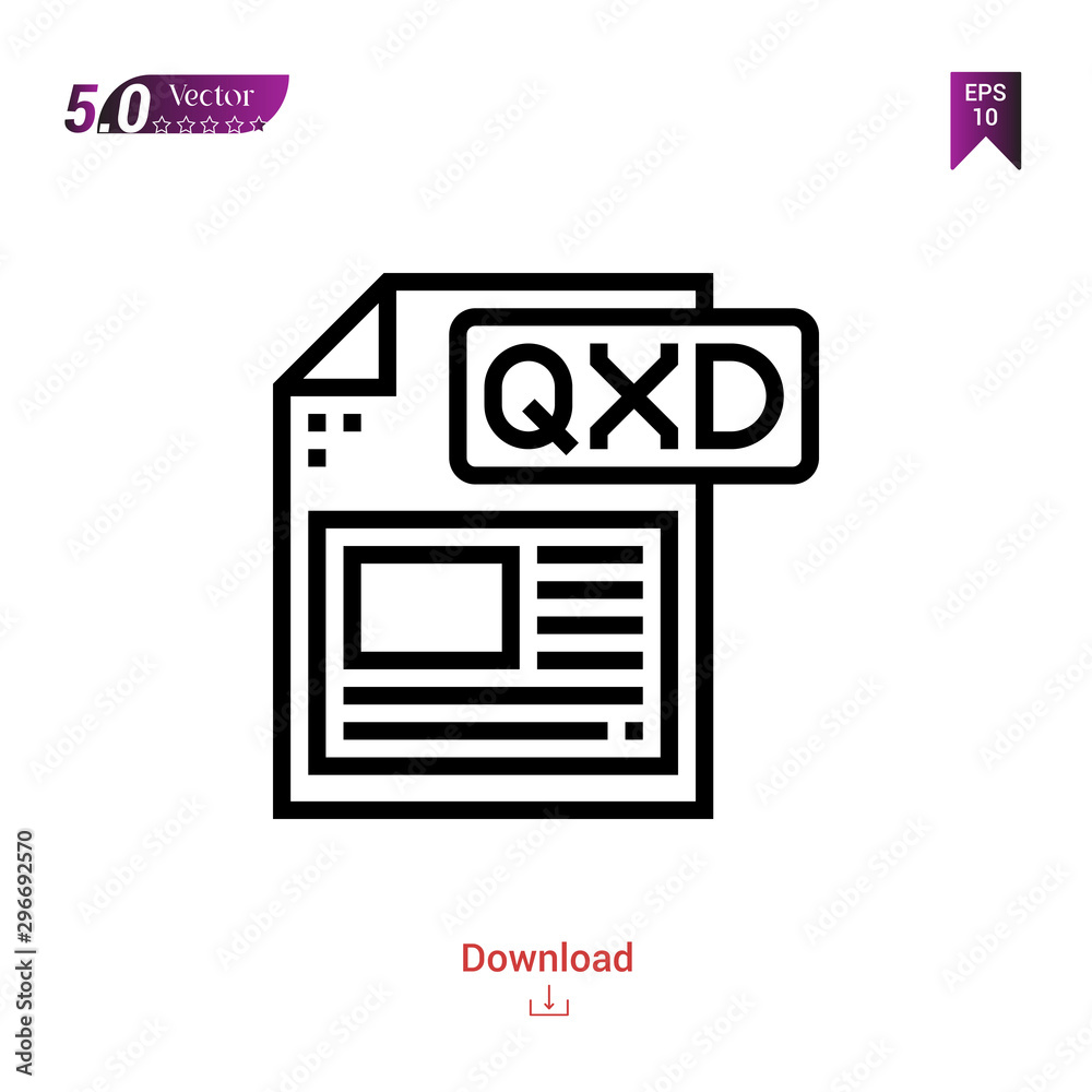 Outline qxd file icon isolated on white background. Popular icons for 2019 year. file-types. Graphic design, mobile application, logo, user interface. EPS 10 format vector Outline qxd file icon isolated on white background. Popular icons for 2019 year. file-types. Graphic design, mobile application, logo, user interface. EPS 10 format vector