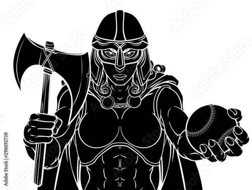 A female Viking, Trojan Spartan or Celtic warrior woman gladiator knight baseball sports mascot © Christos Georghiou