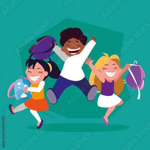 group of students with school suitcase, back to school