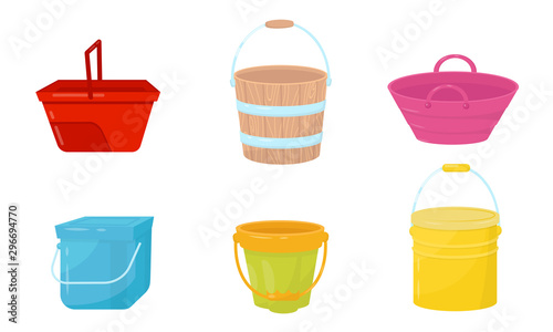 Different Buckets and Useful in Household Containers Vector Illustrated Set