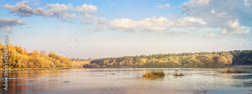 Panoramic autumn landscape of Nemunas river in Kaunas