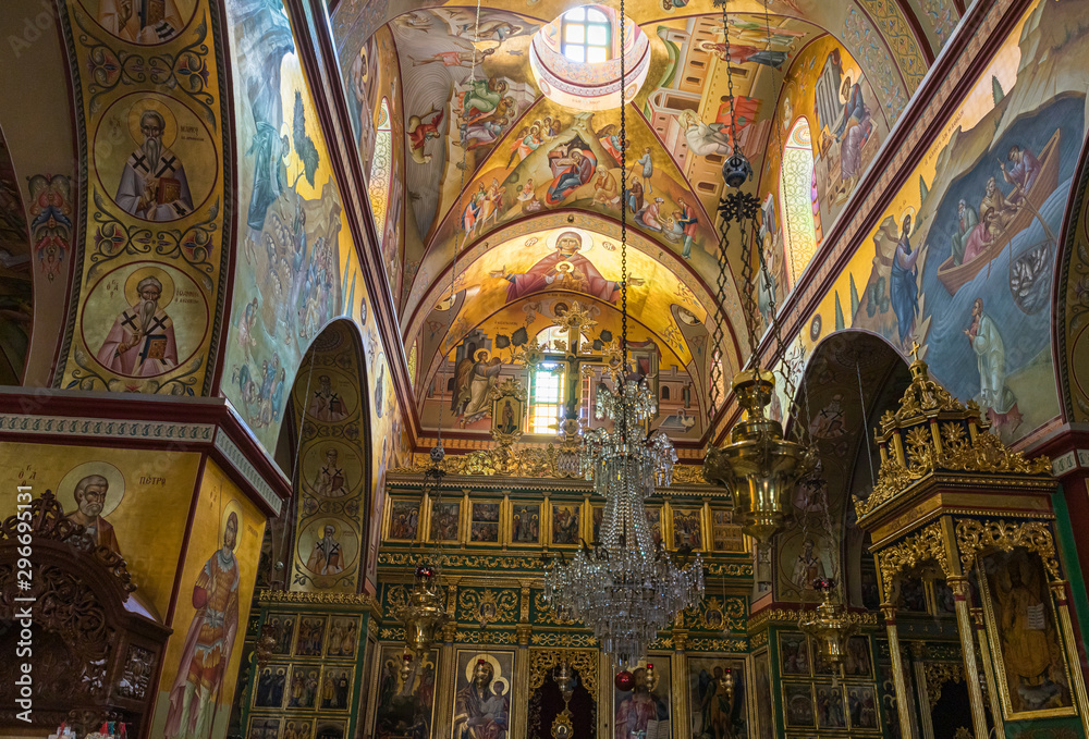 The interior of the Greek Orthodox Monastery of the Transfiguration located on Mount Tavor near Nazareth in Israel