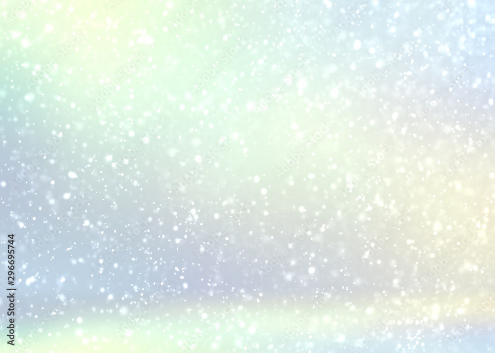 Snow holographic amazing studio. 3d winter subtle attractive background. Light holiday wonderful interior. Cool subtle room abstraction. Xmas shiny decor. Pastel yellow blue green transition.