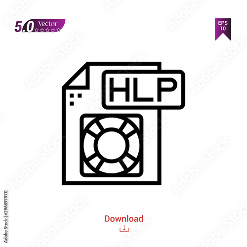 Outline hlp file icon isolated on white background. Popular icons for 2019 year. file-types. Graphic design, mobile application, logo, user interface. EPS 10 format vector photo