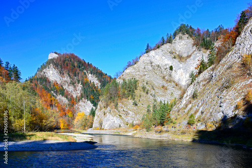 Dunajec river in Pieniny mountains at autumn. Pieniny National Park. photo