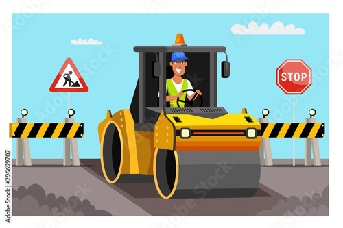 Road work flat vector illustration