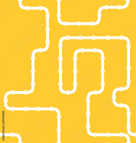 industrial seamless pattern. white piping on Yellow background. pipes for water, gas, oil.