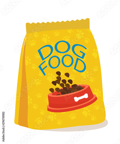 Dog food packaging flat vector illustration