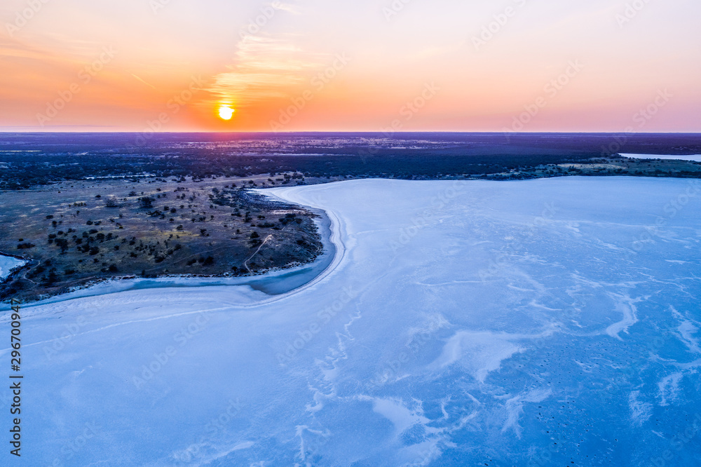 Salt Lake Crosbie at sunset - aerial view Salt Lake Crosbie at sunset - aerial view