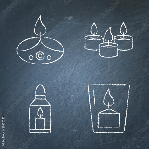 Chalkboard candle icons set in line style