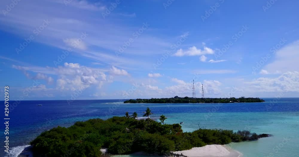 two tropical islands with palm trees in beautiful clear waters of Caribbean sea two tropical islands with palm trees in beautiful clear waters of Caribbean sea