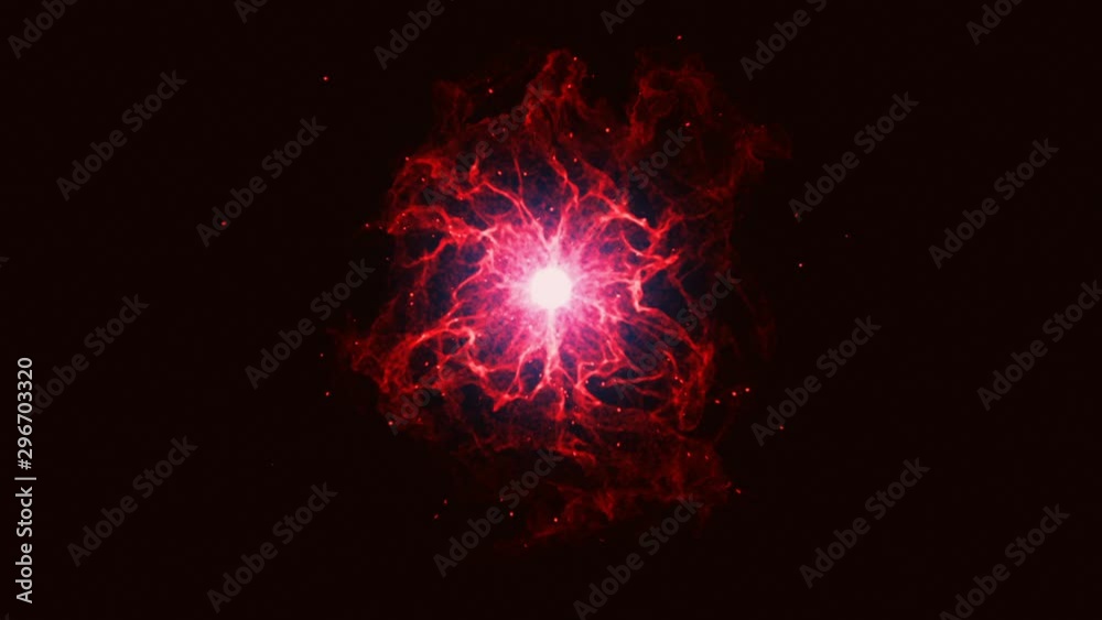 Red glowing Abstract energy ball with fire on black background.