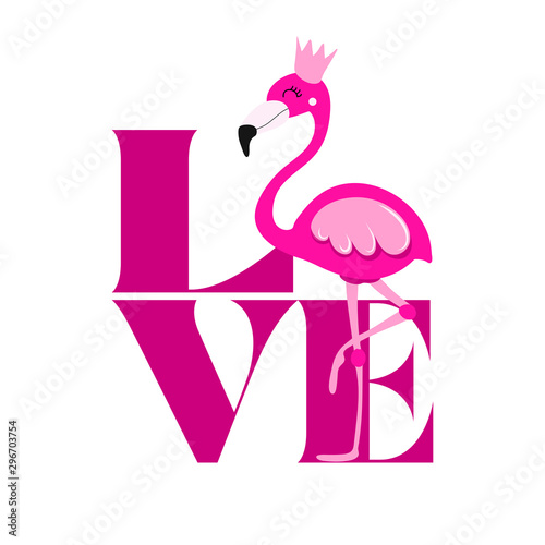 Love with pink flamingo. - funny  vector saying. Good for scrap booking, posters, textiles, gifts, t shirts.