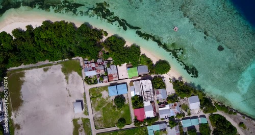 Southern Maalhosmadulu Atoll, small island with luxury resorts, Fulhadhoo, maldives, aerial drone overhead shot photo