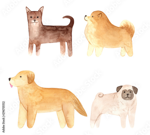Canvas Print Hand drawn watercolor dogs set