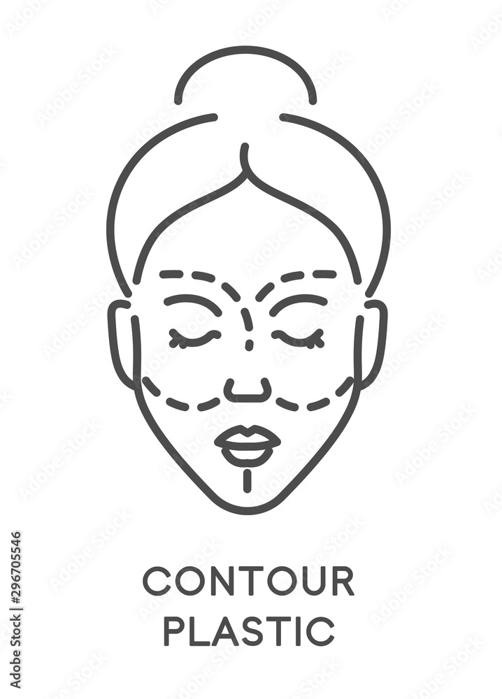 Contour plastic, woman beauty procedure or surgery, isolated icon