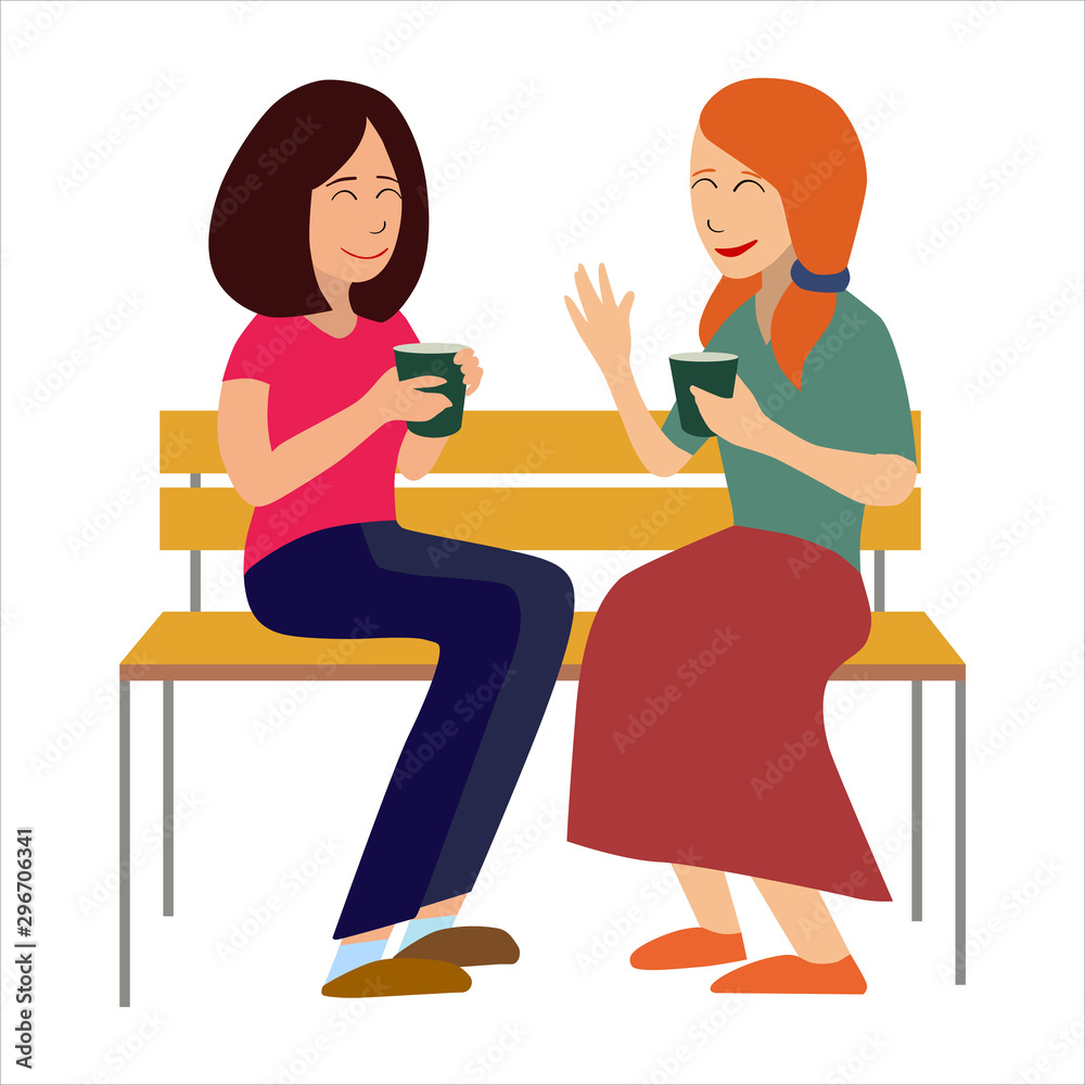 Girlfriends behind the conversation vector illustration of a flat design Girlfriends behind the conversation vector illustration of a flat design