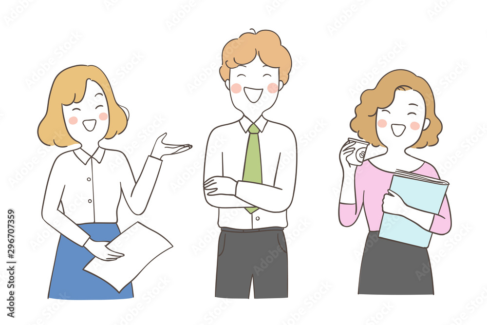 Draw business man and woman talking in relax time.