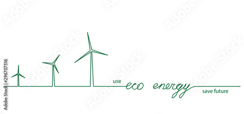 Windmill vector eco energy one line drawing background. Save future, use green eco energy concept. Continuous drawing of turbine mill.