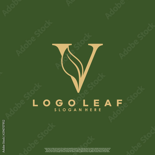 Letter V With Leaf Logo. Green leaf logo icon vector design. Landscape design, garden, Plant, nature and ecology vector. Editable file.