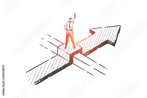 Business opportunity, obstacles overcoming concept sketch. Hand drawn isolated vector