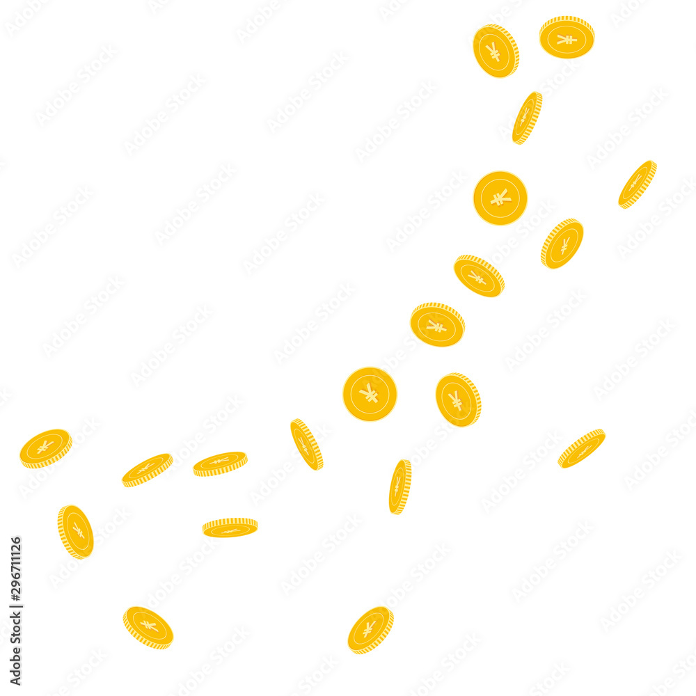 Chinese yuan coins falling. Scattered sparse CNY c Chinese yuan coins falling. Scattered sparse CNY c