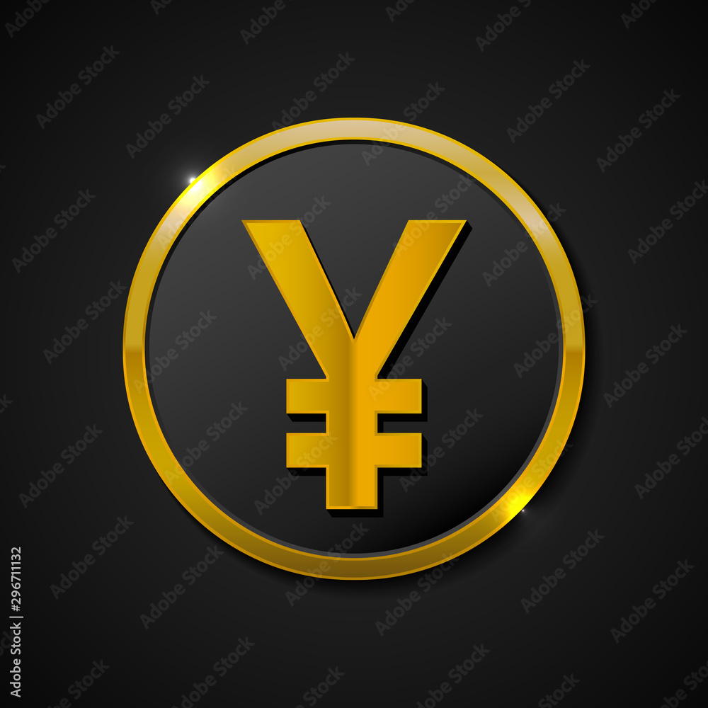 Yen currency sign circular gold vector web button icon. Vector illustration on black background. Yen currency sign circular gold vector web button icon. Vector illustration on black background.