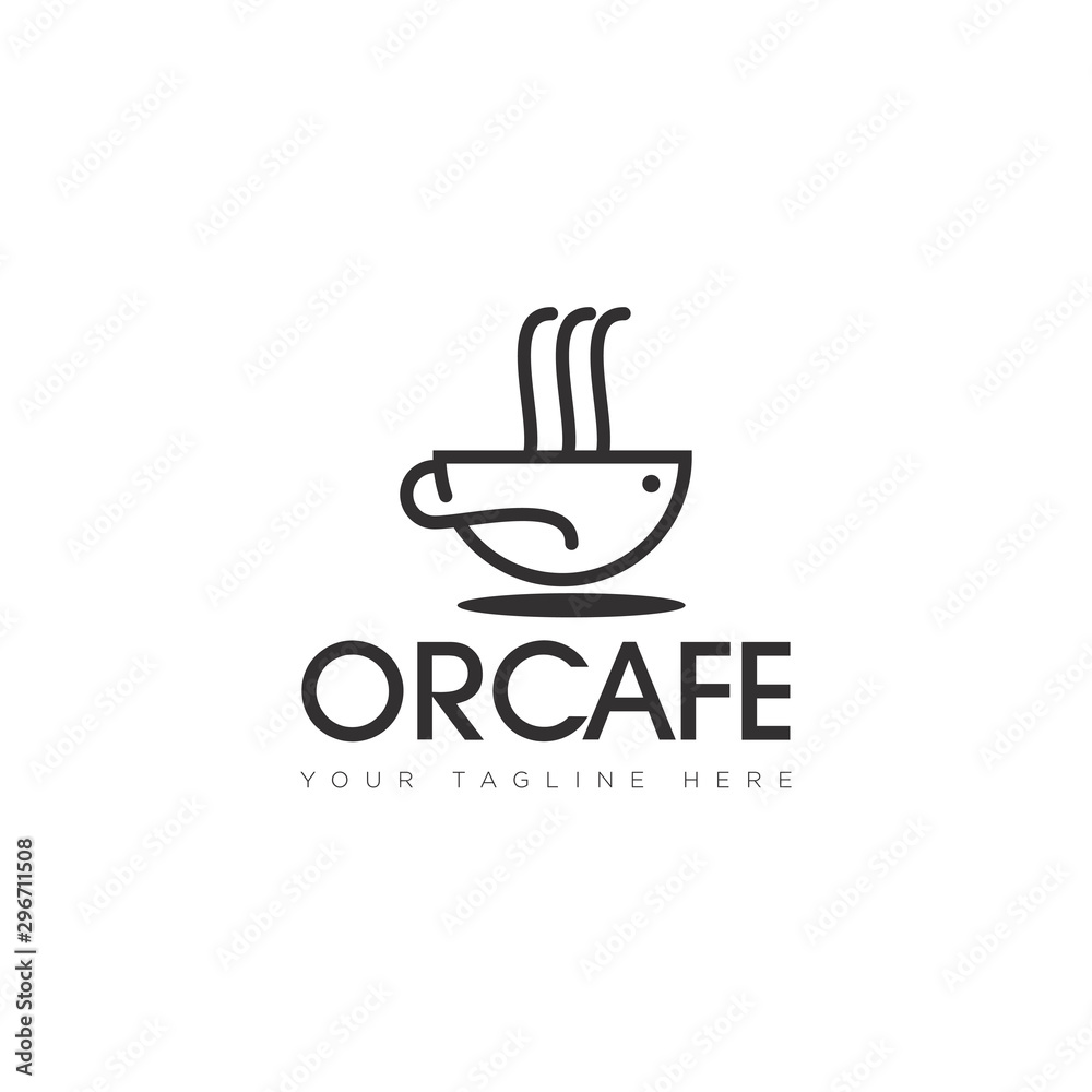 line art logo orcafe, with cup coffee vector