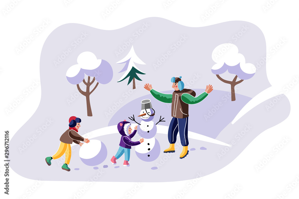 Winter outdoor recreation flat illustration