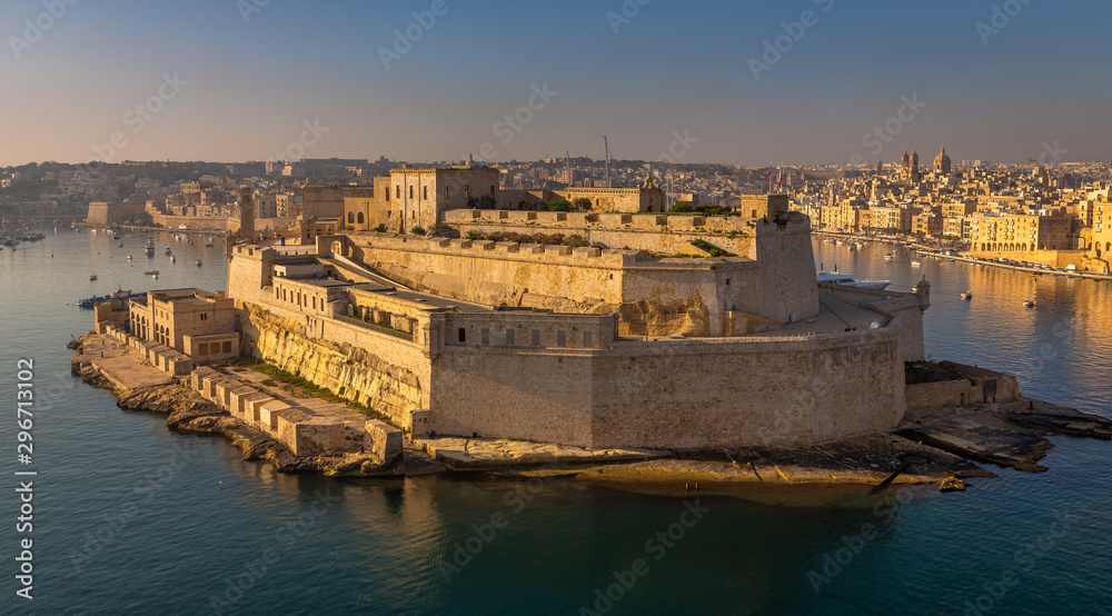Valletta Panorama of the Fort in the Entrance of the City. Beautiful aerial view of the Valletta city in Malta. Taken from a Ship this photo captures well the amazing architecture and charm of this ci