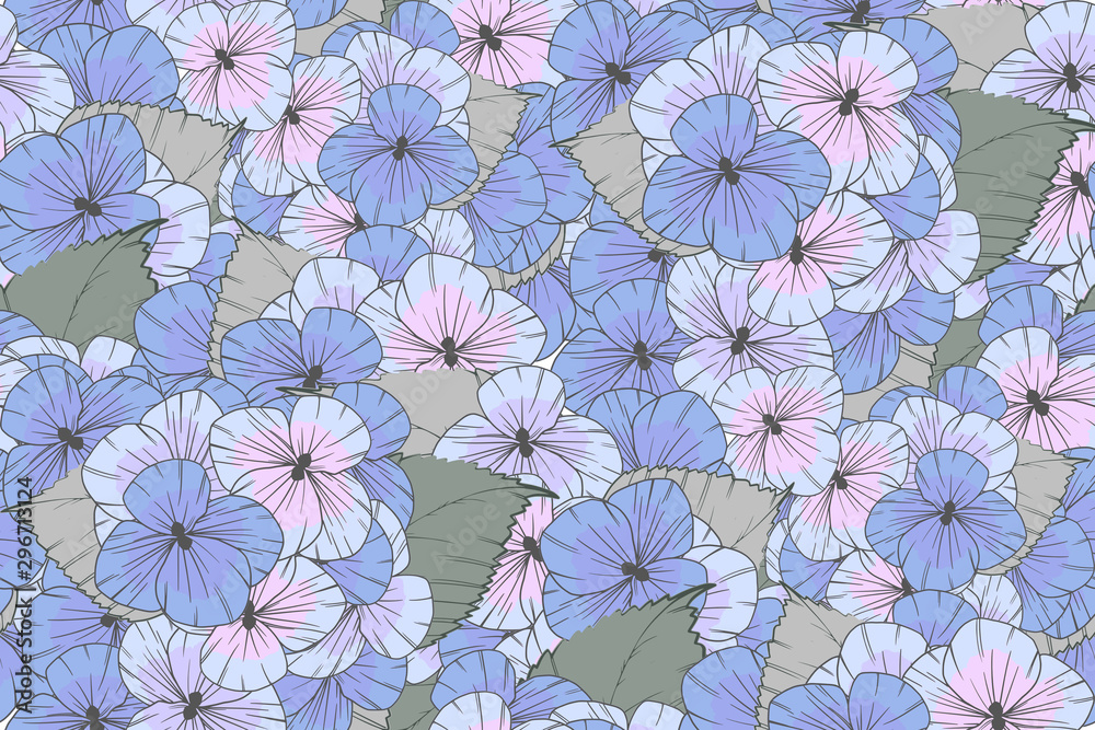 Seamless pattern of blue hydrangea flowers