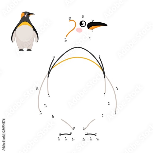 Educational game for kids. Dot to dot game for children. Cartoon cute penguin.