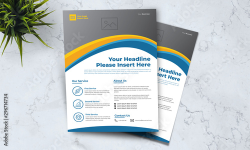 A4 business template flayer vol 30 with orange, blue, white and grey color cmyk ready to print in vector editable layer