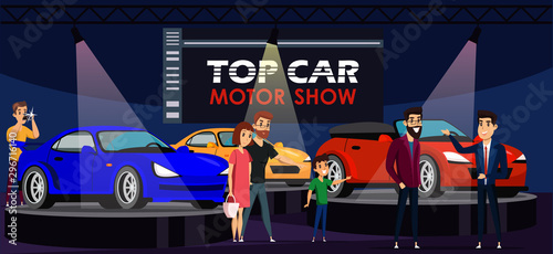 Top car motor show flat vector illustration