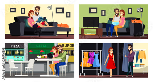 Happy relationship flat vector illustrations set