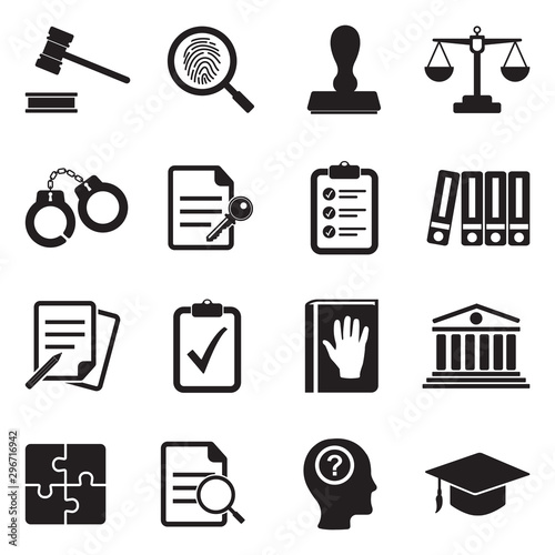Legal Compliance Standards Icons. Black Flat Design. Vector Illustration.