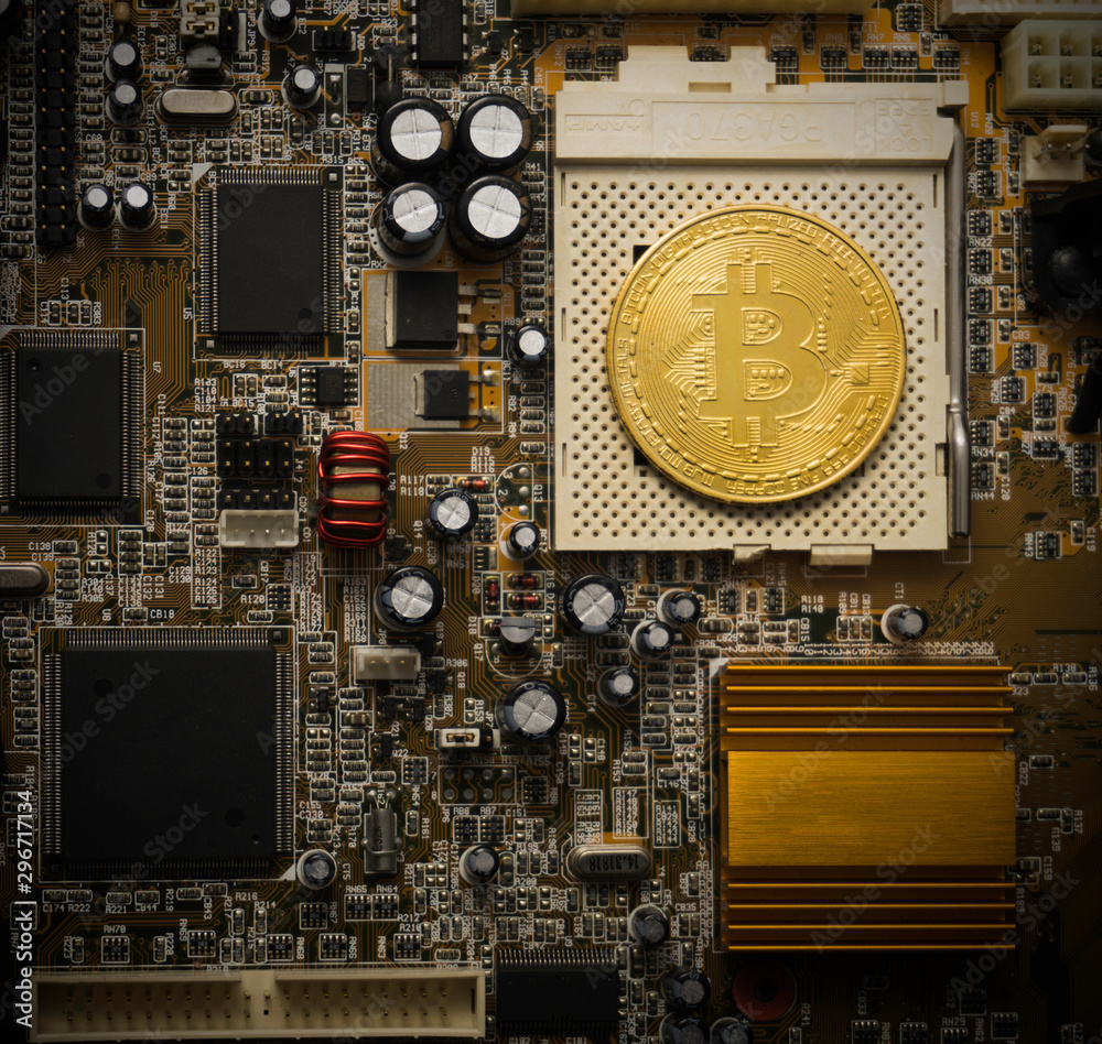 Fototapeta premium Bitcoin golden coin white back ground. Business and financel concept.