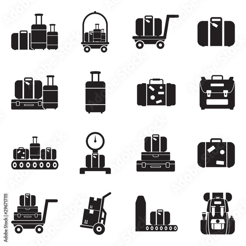 Luggage Icons. Black Flat Design. Vector Illustration.