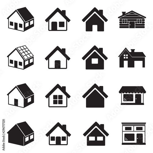 House Icons. Black Flat Design. Vector Illustration.
