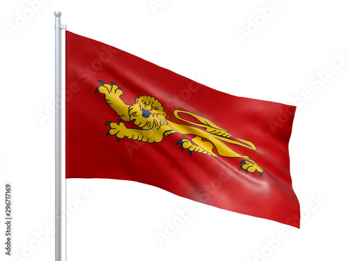 Aquitaine (Region of France) flag waving on white background, close up, isolated. 3D render photo
