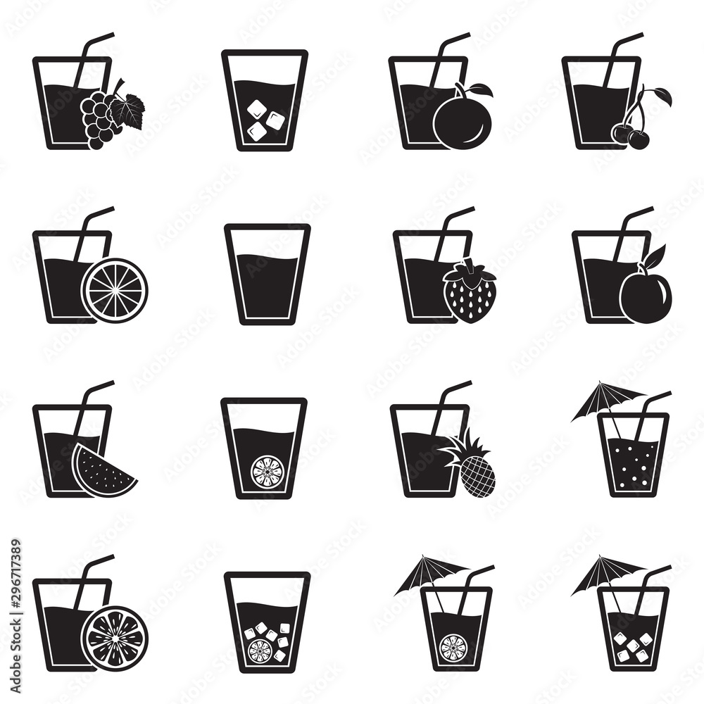 Juice Icons. Black Flat Design. Vector Illustration. Juice Icons. Black Flat Design. Vector Illustration.