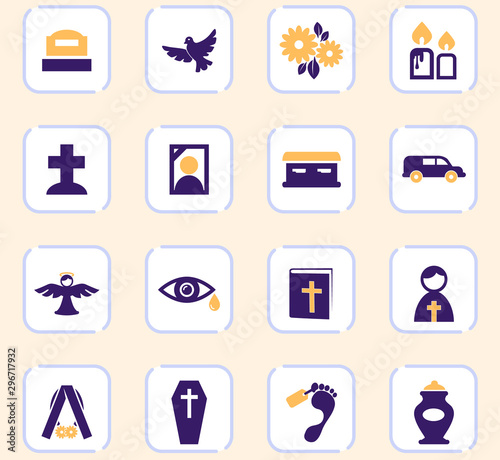 Funeral service icons set