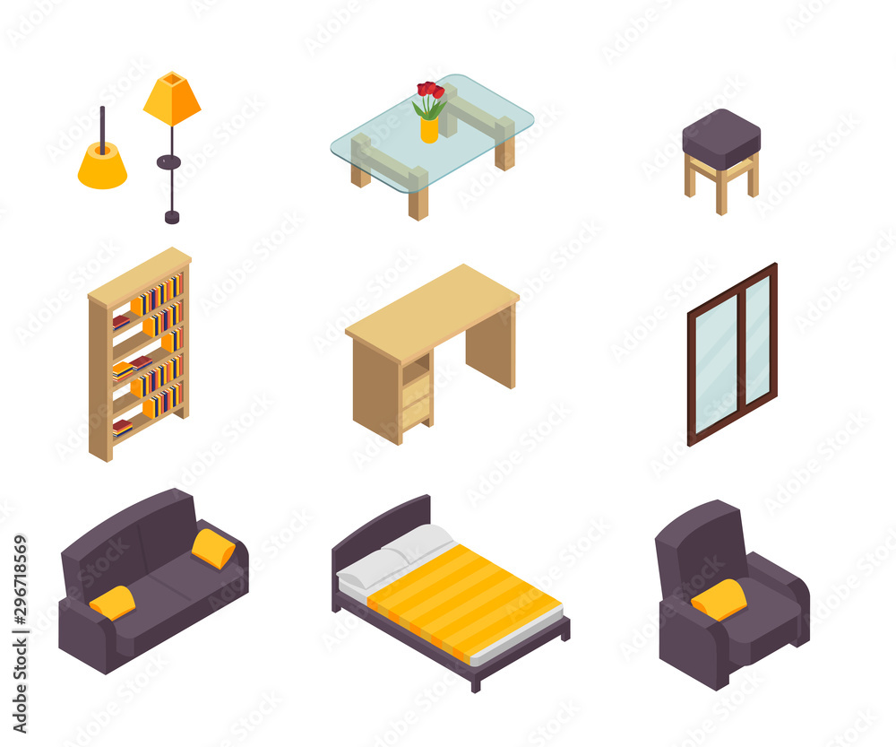 Furniture isometric vector illustrations set Furniture isometric vector illustrations set