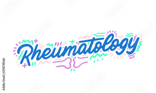 Rheumatology. Inscription medical term isolated on white background. Vector illustration.