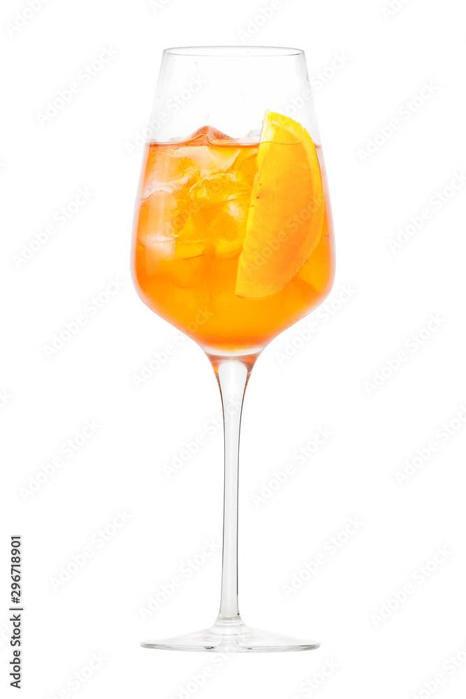 Aperol Spritz in a wine glass isolated on white Aperol Spritz in a wine glass isolated on white